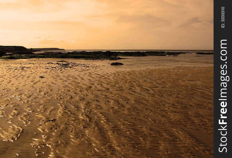 Looking along beach â€“  Constantine Bay, Cornwall, England