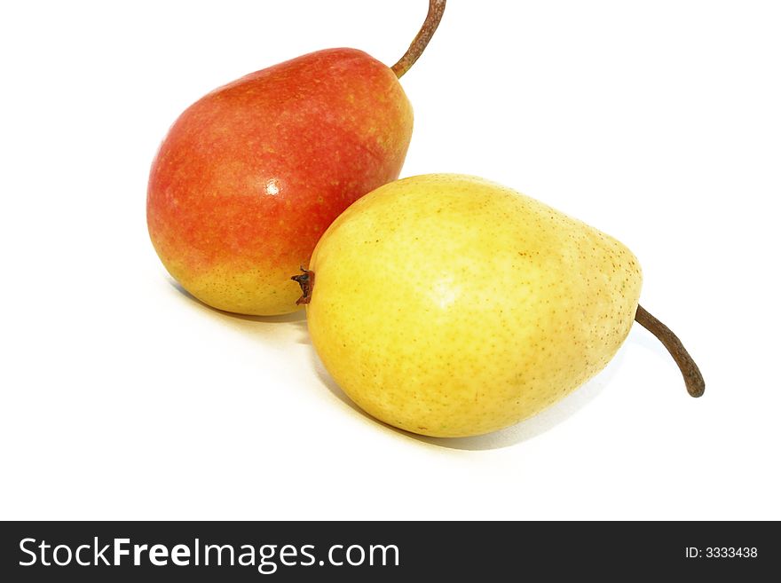 Red and yellow pears isolated on the white.