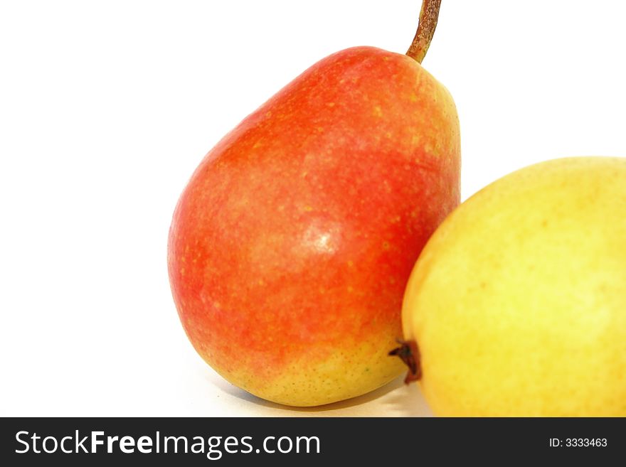 Red and yellow pears isolated on the white.