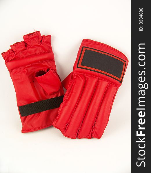A pair of red boxing gloves