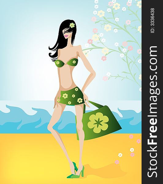 Illustration of a pretty woman over  background with room for text. Illustration of a pretty woman over  background with room for text