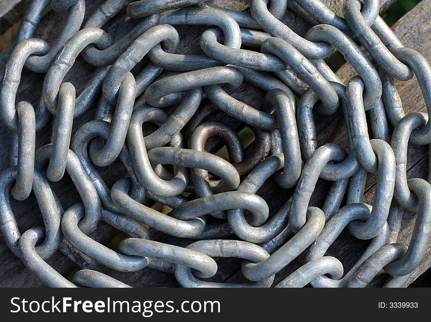 Metal chain on wooden boards