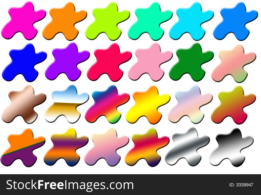 24 splotches in different colors. Useful for print and web