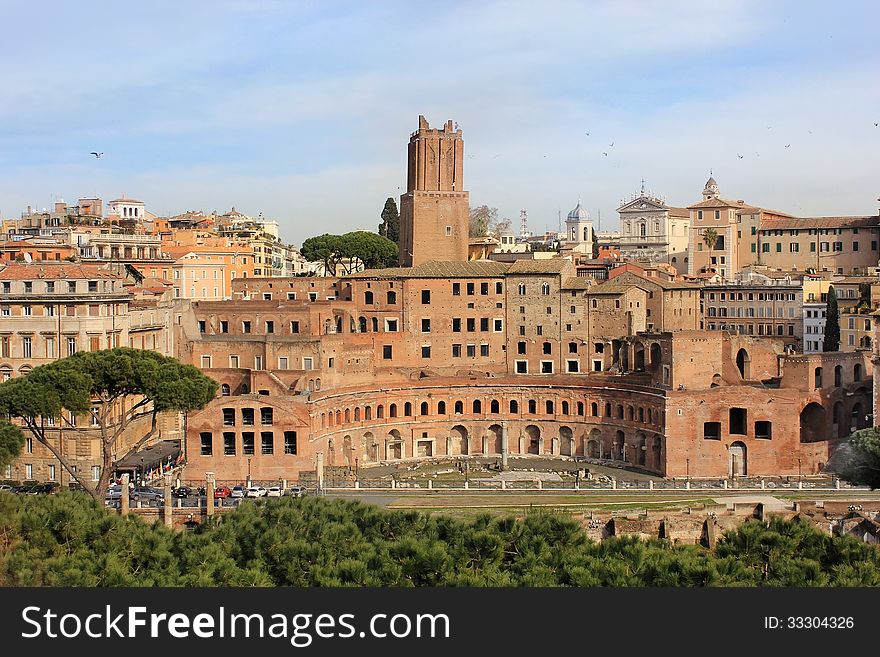 View of the ruins of Trajan's Forum from a height of Capitol Hill. View of the ruins of Trajan's Forum from a height of Capitol Hill