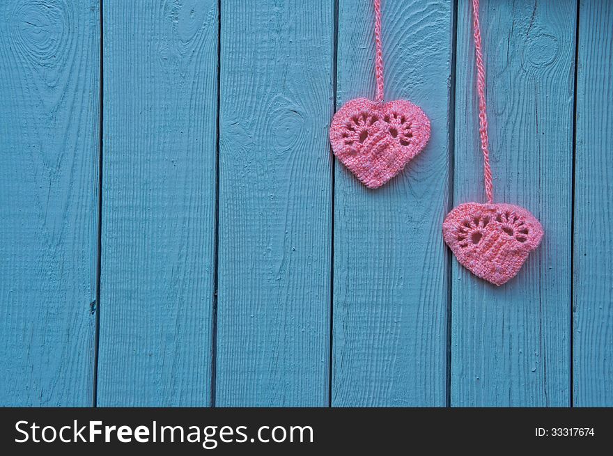 Two crocheted hearts as a symbol of love