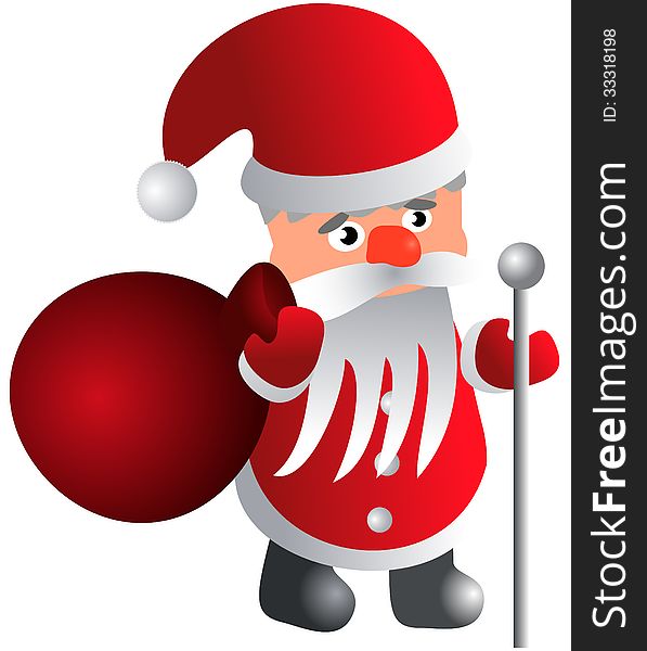 Santa Claus with a bag and a staff - vector