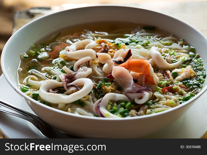 Asian dish hot soup with seafood. Asian dish hot soup with seafood