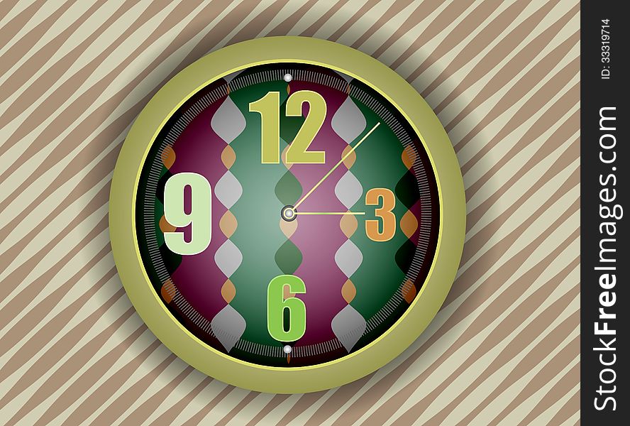 Colorful clock on abstract wall background
