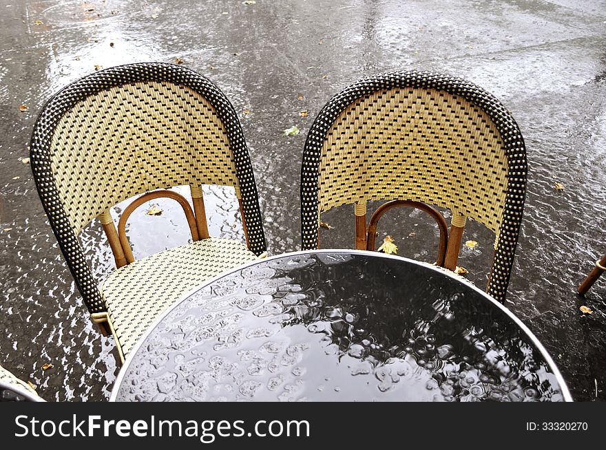 Terrace of a restaurant after the rain