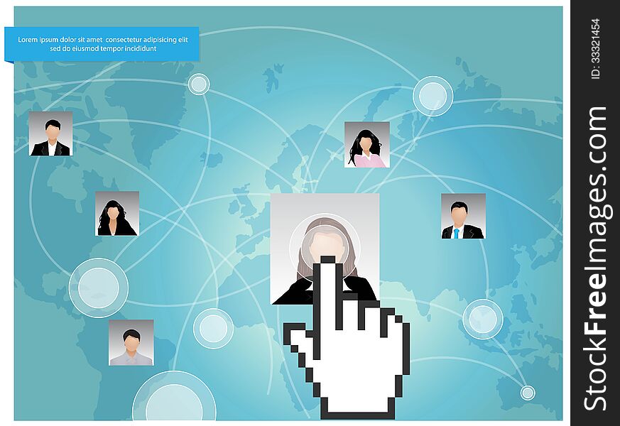 Template of a group of business and office people on the world map. Vector illustration. Template of a group of business and office people on the world map. Vector illustration.