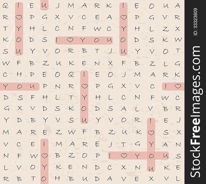 Vector hand-written crossword with 'I love you' words. Vector hand-written crossword with 'I love you' words