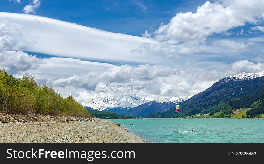 Kitesurfer On Reschen Lake