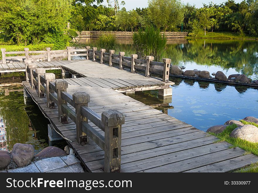 Wooden Footbridge By The Lake