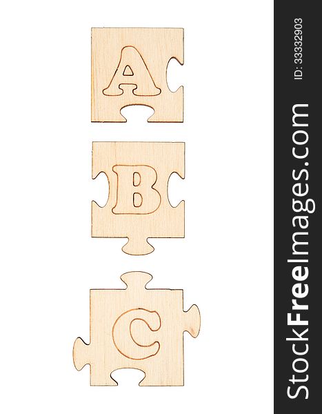 Puzzles with letters A, B and C isolated on white background