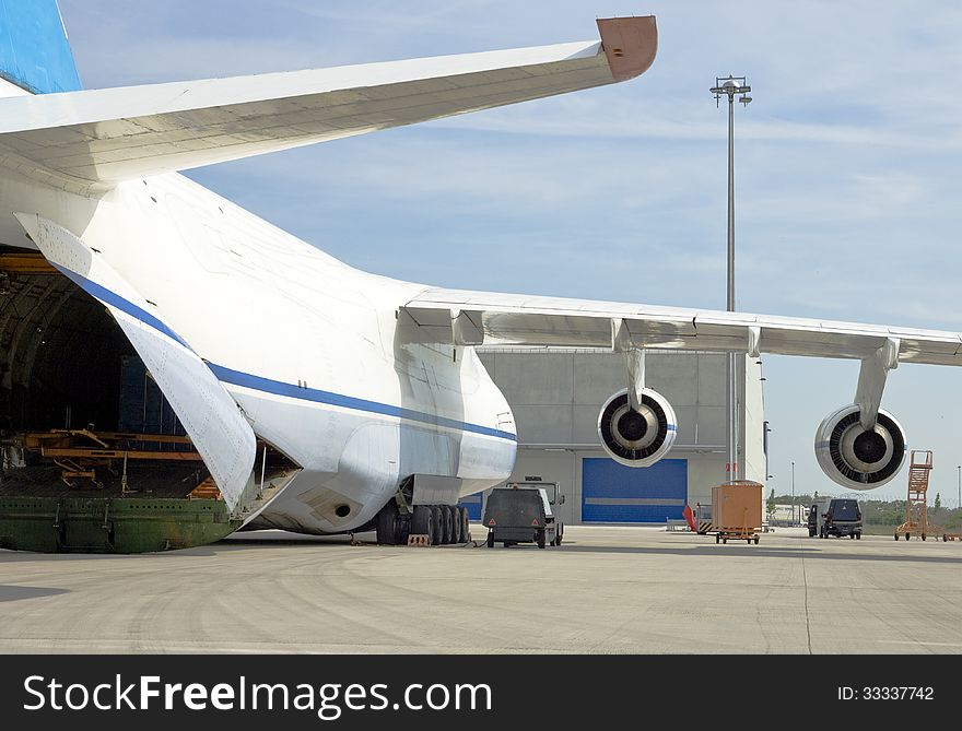 Image of an Antonow airplane during. Image of an Antonow airplane during