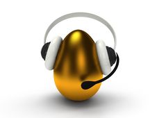 Shiny Golden Egg With Headset  Over White Royalty Free Stock Photo