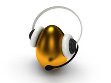 Shiny Golden Egg With Headset  Over White Royalty Free Stock Photography