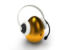 Shiny Golden Egg With Headset  Over White Stock Image