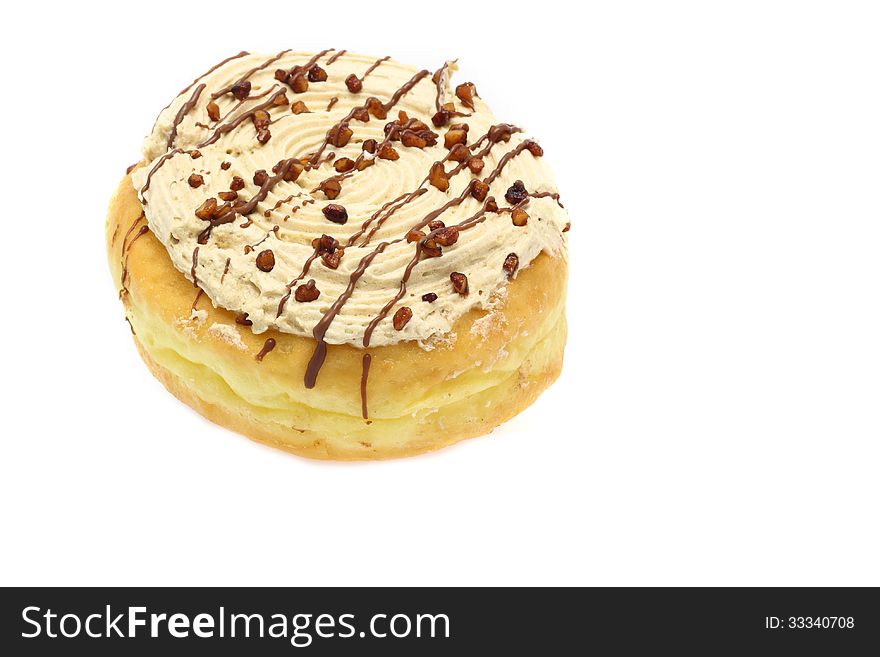 Delicious donut with coffee cream and chocolate chip. Delicious donut with coffee cream and chocolate chip