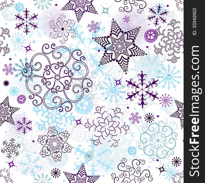 Christmas seamless pattern with transparent snowflakes and stars (vector EPS 10)