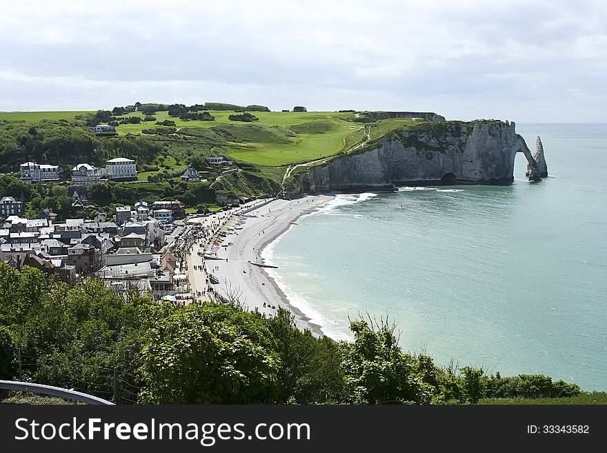 View of Etretat from the cliffs