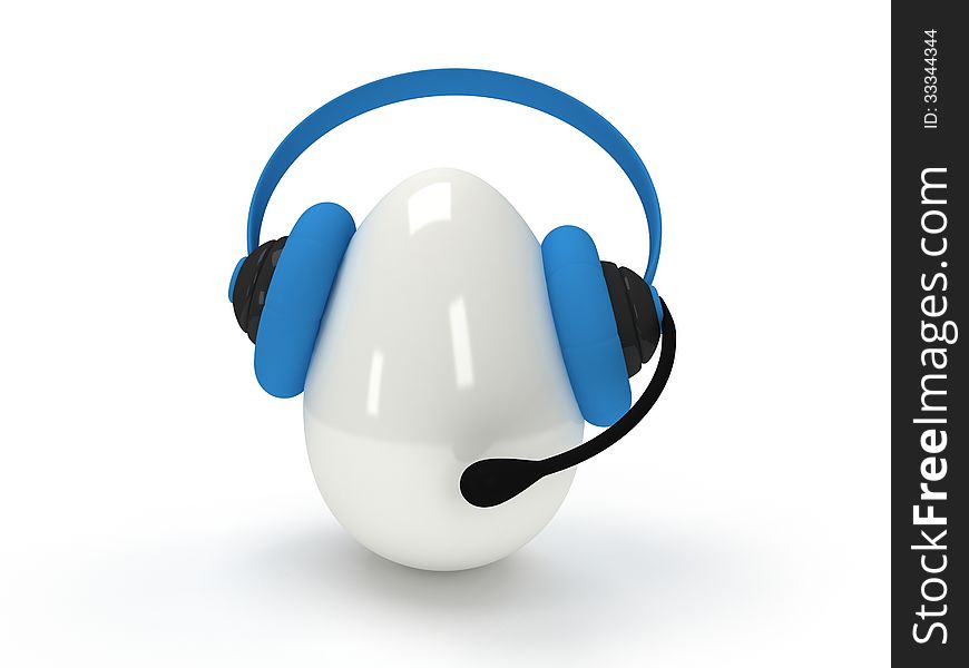 3d shiny egg with blue headset over white