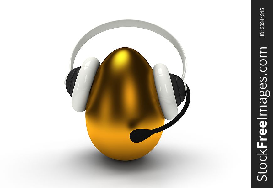 Shiny golden egg with headset  over white