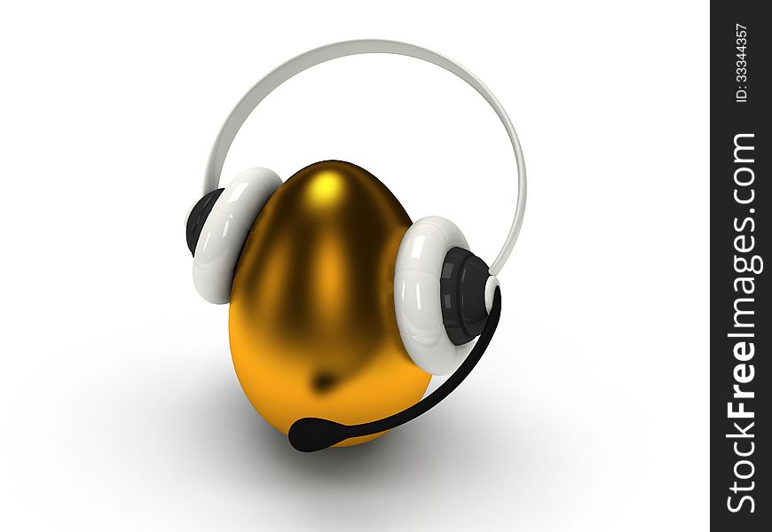 3d shiny golden egg with headset over white