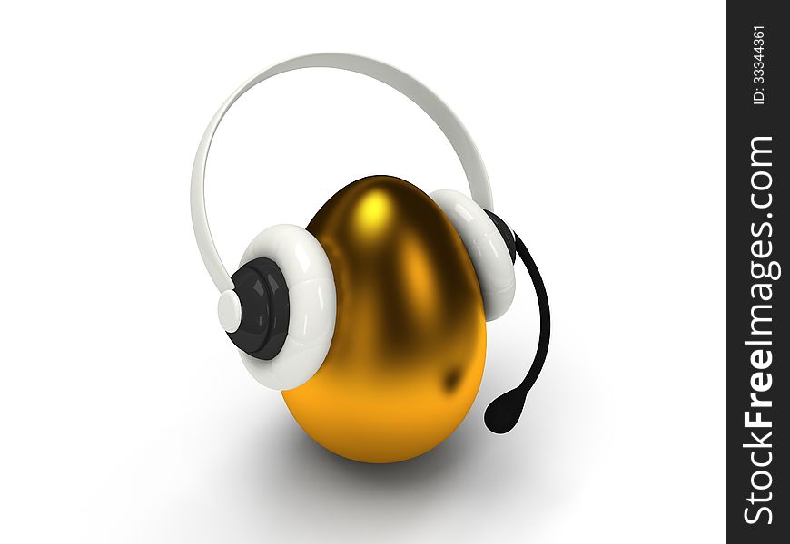 3d shiny golden egg with headset over white