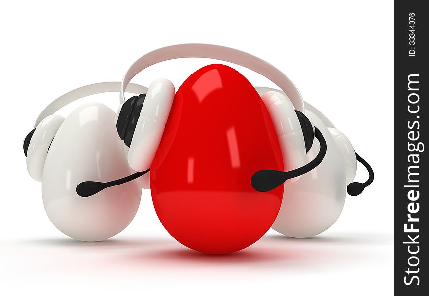 Shiny Eggs With Headsets  Over White