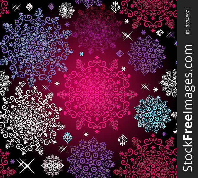 Seamless christmas pattern with lacy vivid snowflakes and stars (vector eps10). Seamless christmas pattern with lacy vivid snowflakes and stars (vector eps10)