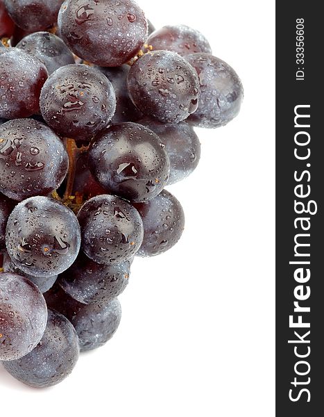 Half of Ripe Dark Red Grape Bunch on white background