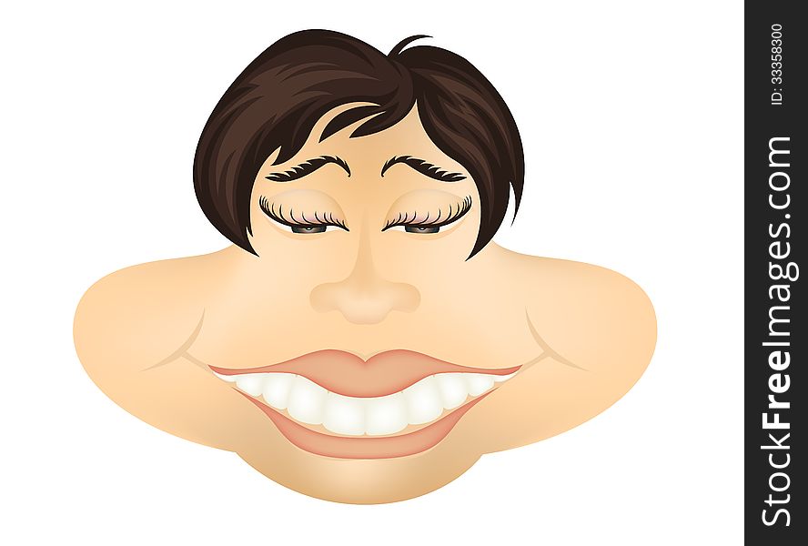 Illustration funny face woman cartoon on a white background