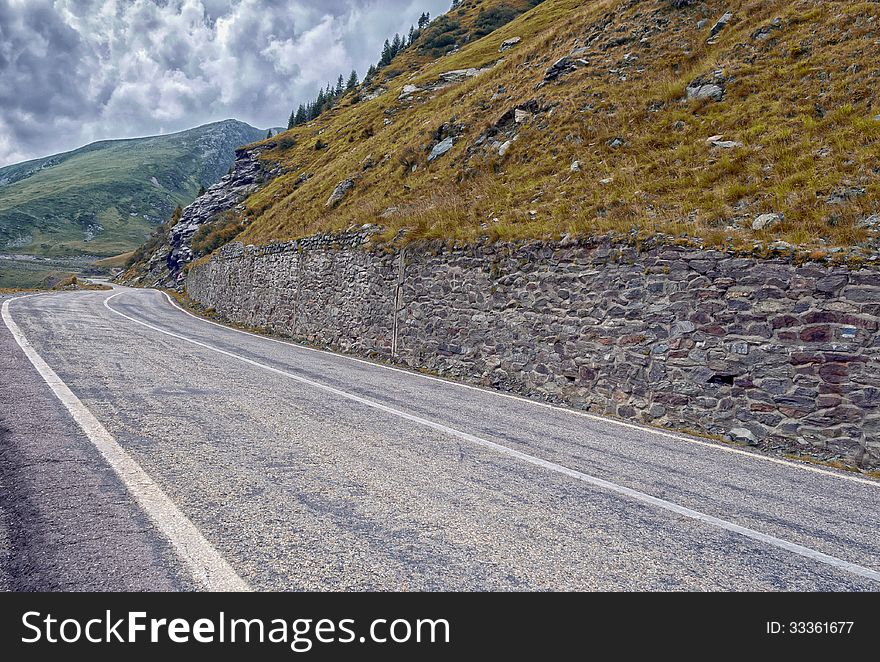 Autumn mountain road on the Transfagarasan, Romania Fagaras Mountains