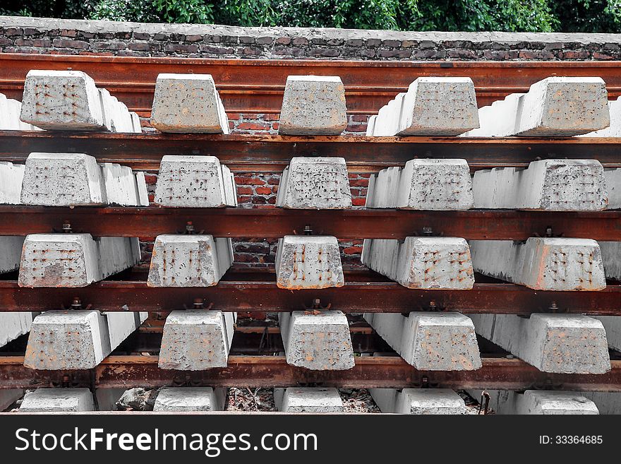 Concrete sleepers in construction site