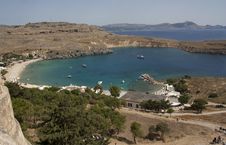 View From Above Of The Main Beach In Lindos Stock Photos View From Above Of The Main Beach In Lindos Stock Photos