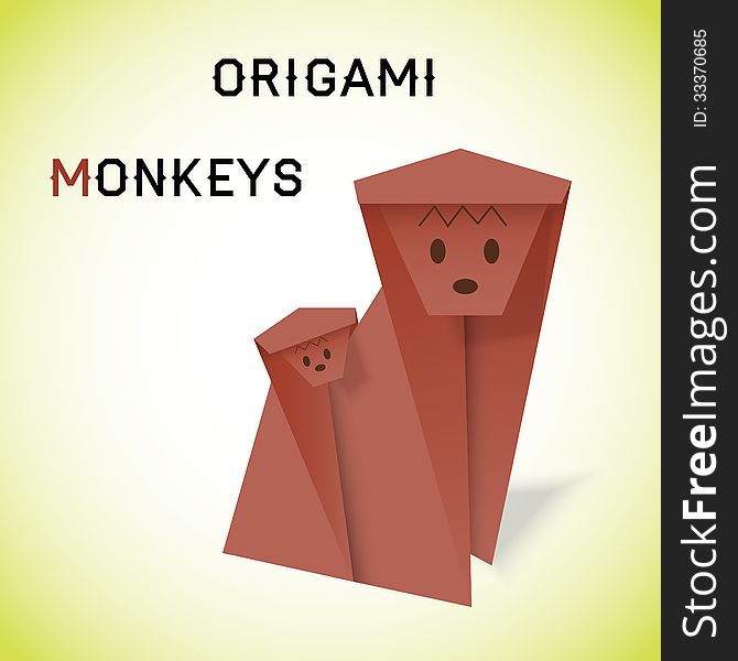 Vector illustration of monkeys in origami style. Vector illustration of monkeys in origami style
