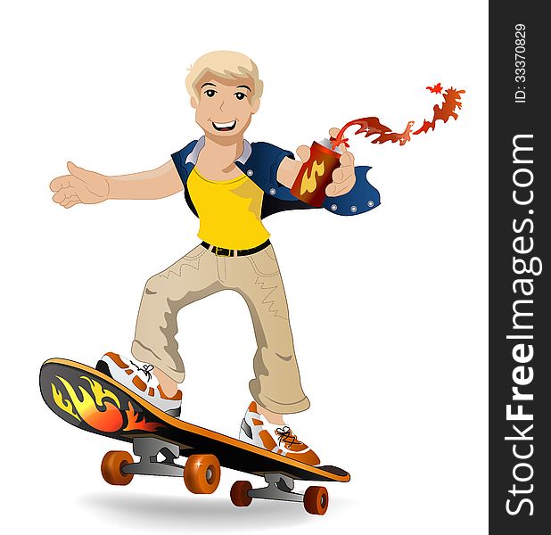 Teenager on a skateboard on white background. Teenager on a skateboard on white background