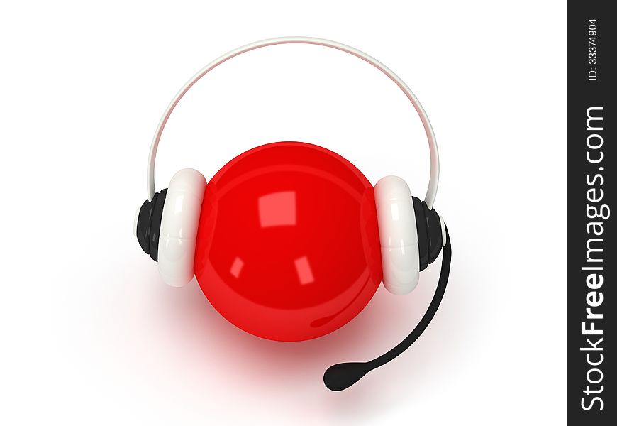 Red Orb With Headset  Over White