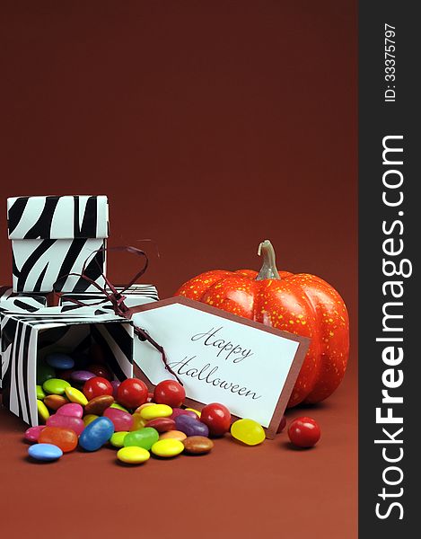 Halloween trick or treat black and white zebra candy boxes - vertical.