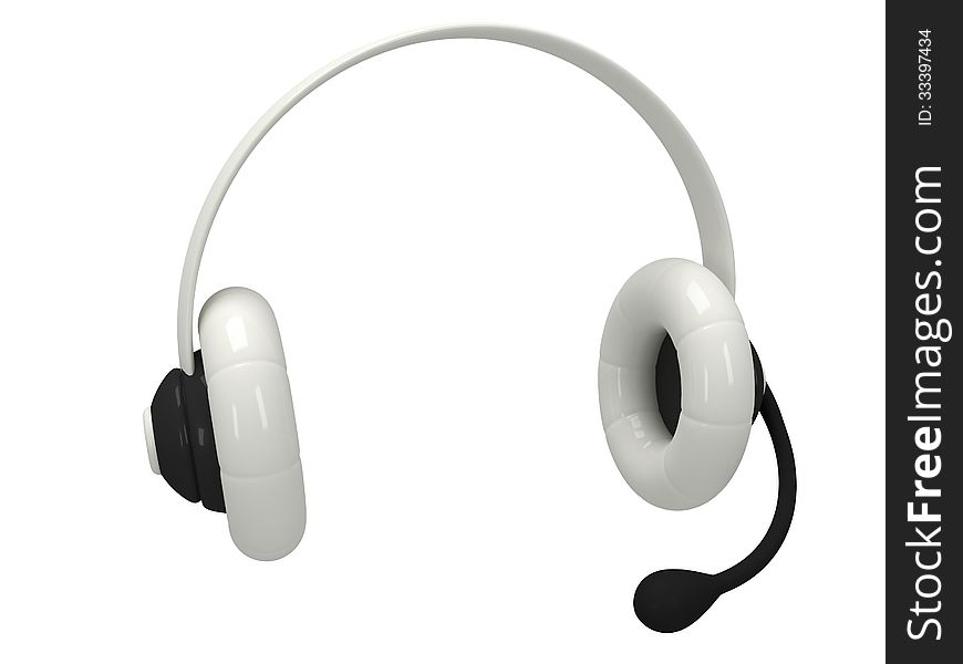 View of one white headset - 3d render