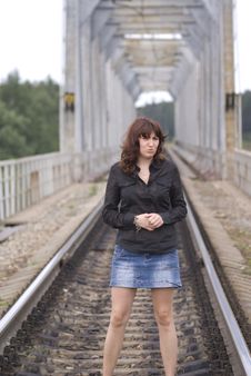 Girl On The Railway Stock Images