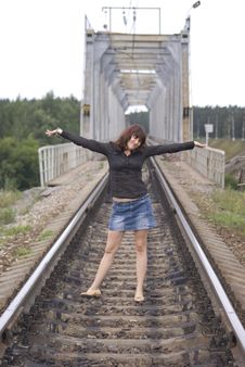 Girl On The Railway Stock Photography