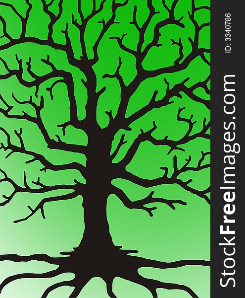 Illustration tree with branches on green gradient a background. Illustration tree with branches on green gradient a background