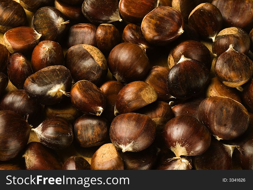 Sweet chestnuts group close-up