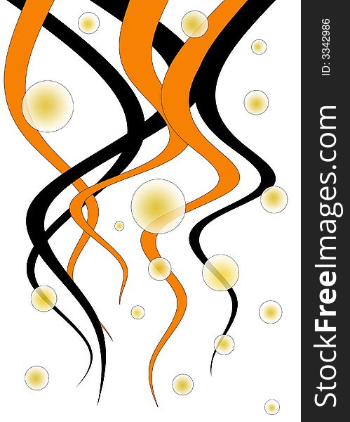 Black and Orange Tentacles Descend amid Floating Bubbles. Black and Orange Tentacles Descend amid Floating Bubbles.