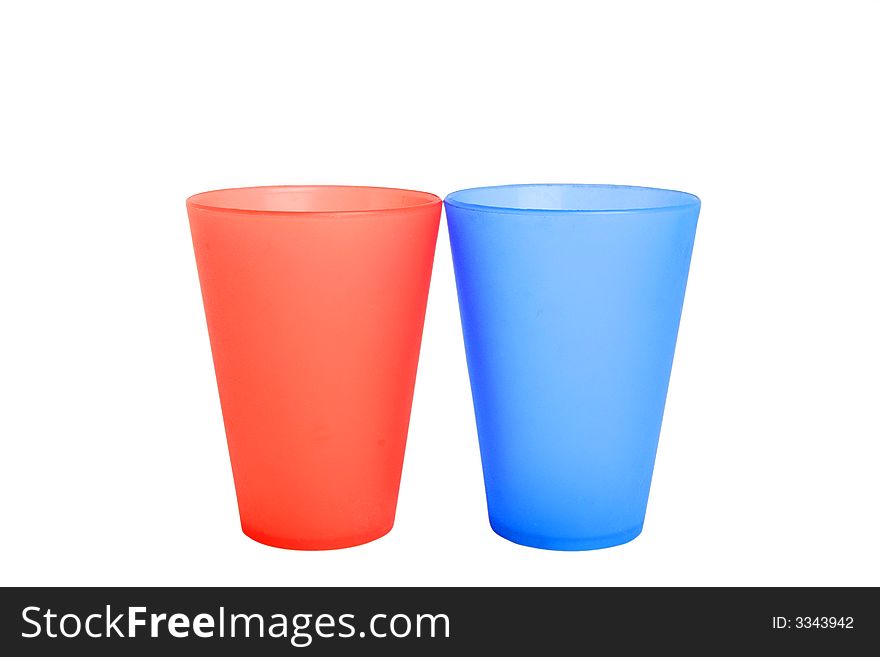 Two colourful glasses isolated on white