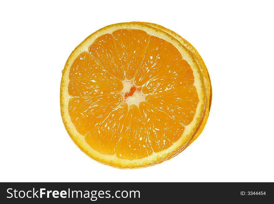 A slices of orange, isolated on white.
