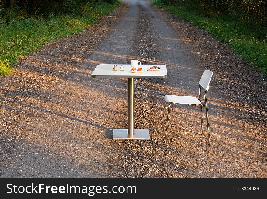 Table with breakfast at the road
