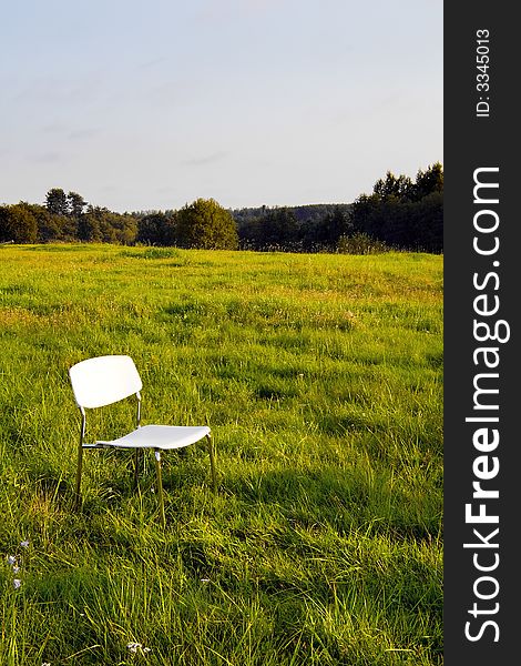 White chair at the grass